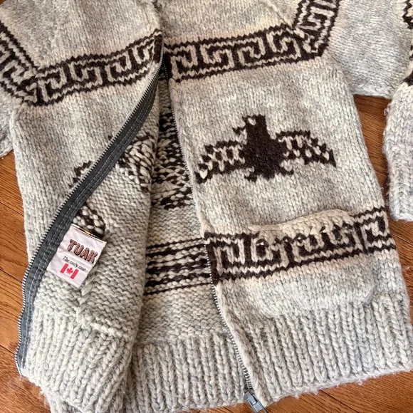 Vintage 1980’s Canadian Wool Gray and Black Zip-Front Wool Knit Sweater Jacket - Picture 7 of 10